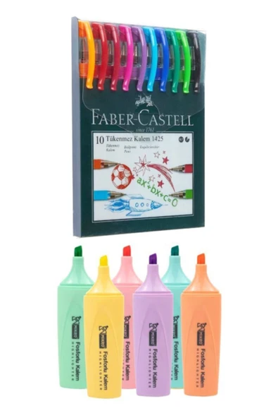 Faber Castell 10 Renk Tükenmez Kalem 1425 Mikro 6 Renk Pastel Fosforlu Mk-605 F.k ürün görseli