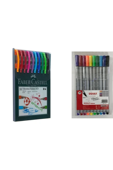 Faber Castell 1425 Tükenmez Kalem 10 Renk +  Fineliner Kalem 10 Renk ürün görseli 1