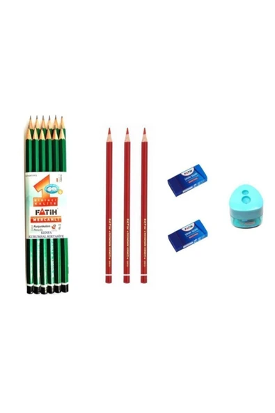 Fatih 12 Li Kurşun Kalem + 3 Kırmızı Kalem+ 2 Silgi + Kalemtıraş - 1