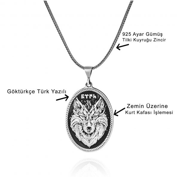 Aslan Kabartma İşlemeli 60 cm 925 Gümüş Kolye - Resim 2