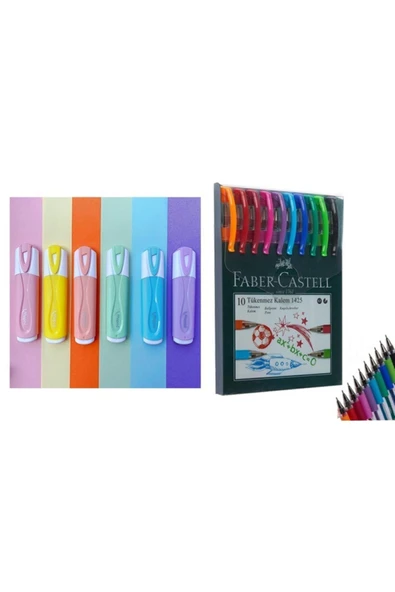 Faber Castell 1425 10'lu Tükenmez Kalem Seti + Maped 6'lı Fosforlu Kalem Seti ürün görseli