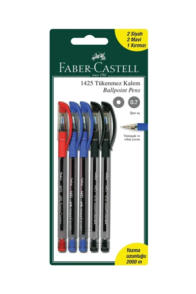 Faber Castell 5'li Tükenmez Kalem Seti,2 Siyah,2 Mavi,1 Kırmızı Kalem İçerir - 1