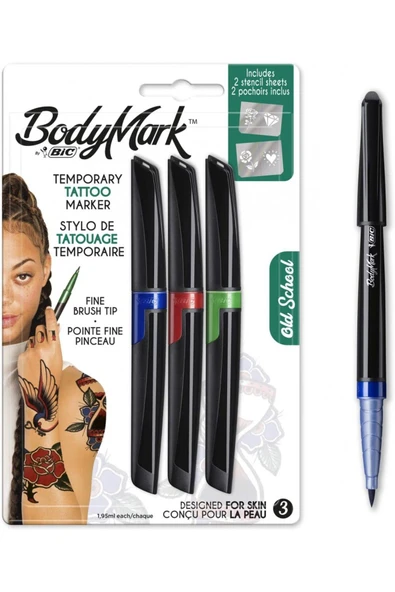 Bic Tatoo Body Mark Geçici Dövme Kalemi 3'lü Bilister - Old School - 1