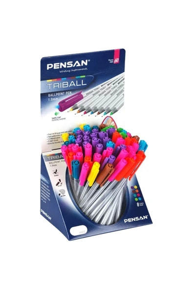 Pensan Tükenmez Kalem Triball 1.0 Mm Bilye Uç Renkli 60 Lı Stand 1003 - 60'lı Standart ürün görseli 1