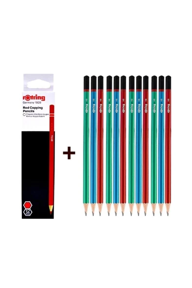 Rotring Mercanlı Kurşun Kalem 12 li + Rotring Kırmızı Kopya Kalemi 12 li - 1