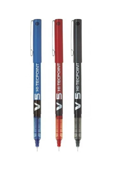 Pilot V5 Hi- Tecpoint 3'lü Iğne Uçlu Roller Kalem Seti Siyah Mavi Kırmızı