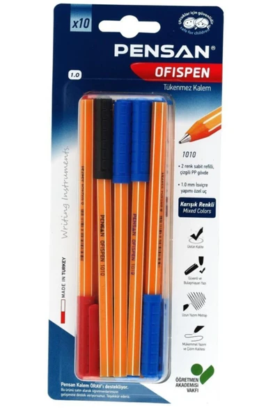 Pensan 1010 Ofispen Tükenmez Kalem 1 Mm Mavi-siyah-kırmızı (10 Lu Set) Pe01010tkkrmt10 ürün görseli 1