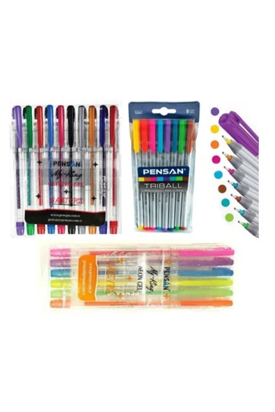 Pensan Simli , Tükenmez , Fosforlu Jel Kalem Seti ürün görseli 1