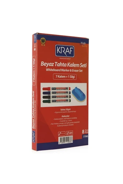 KRAF Beyaz Tahta Kalemi & Silgi Set 8'li ( 7 Kalem 1 Silgi) - Resim 2
