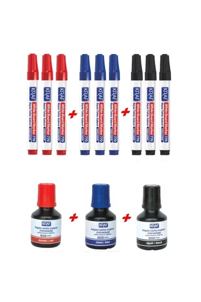 KRAF 770 Doldurulabilir Tahta Kalemi 9 Adet + Tahta Kalemi Mürekkebi 3 Adet Her Renk ürün görseli 1