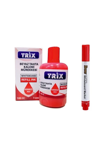 Brons Doldurulabilir Beyaz Yazı Tahtası Kırmızı Kalemi + Trix Mürekkebi 10 ml - Kırmızı tkm - 1