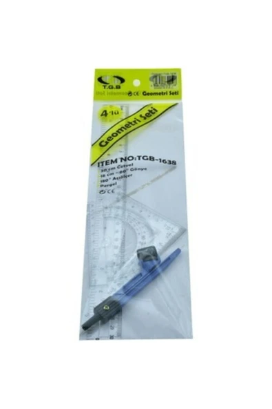 TGB Cetvel Seti 4 Parça Çizim Seti 30 Cm Cetvel Gönye Iletki Pergel (2 Adet) 91736824 ürün görseli 1