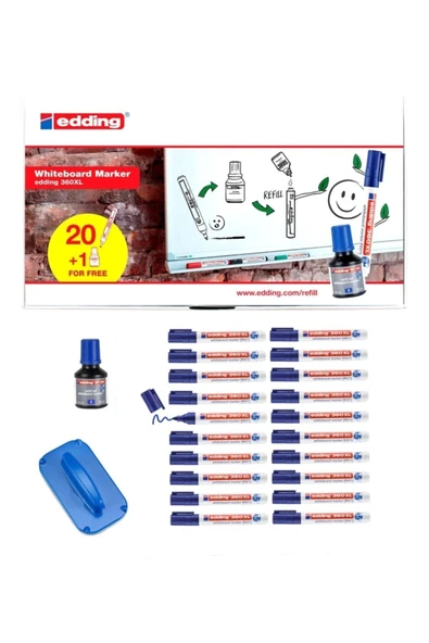 Edding 360 Xl Beyaz Tahta Kalemi 20 Li Set Mürekkep +tahta Silgisi tkm ürün görseli 1