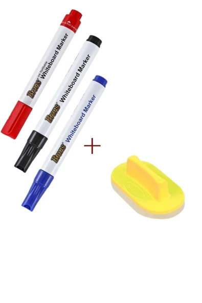 Brons 3 Adet Tahta Kalemi ( Mavi Kırmızı Siyah Renk ) Yanında 1 Adet Tahta Silgisiyle Birlikte T.s ürün görseli 1