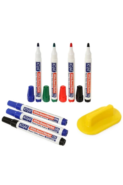 KRAF Beyaz Tahta Kalemi & Silgi Set 8'li ( 7 Kalem 1 Silgi) ürün görseli 1