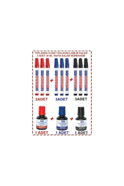 KRAF 770 Doldurulabilir Tahta Kalemi 9 Adet + Tahta Kalemi Mürekkebi 3 Adet Her Renk - Resim 5