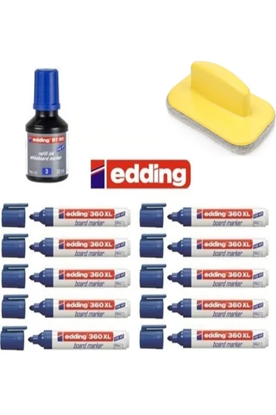 Edding 360 Xl Tahta Kalemi 10'lu Set Mürekkep & Tahta Silgisi tkm - 2