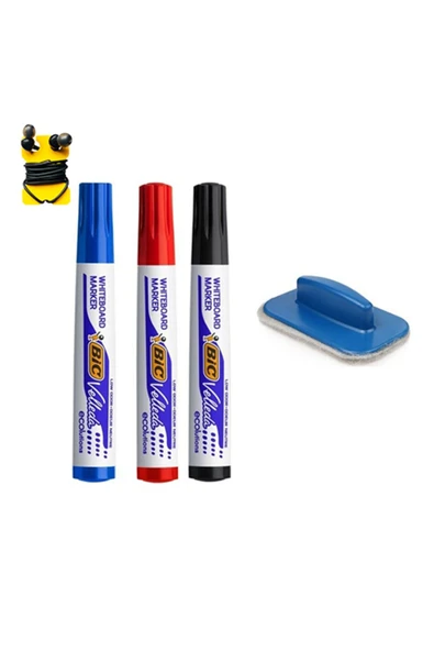 Bic Velleda Beyaz Tahta Kalemi 1 Siyah 1 Kırmızı 1 Mavi+silgi ürün görseli 1