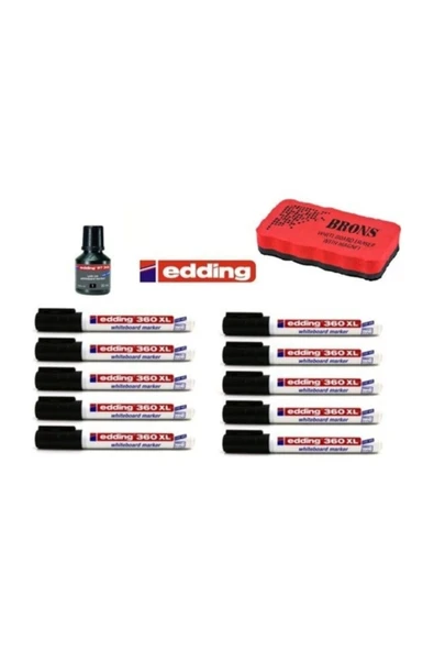 Edding 360 Xl Tahta Kalemi 10'lu Set ( Mürekkep & Tahta Silgisi ) tkm ürün görseli 1