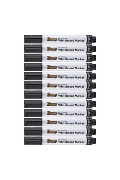 Brons Doldurulabilir Beyaz Tahta Kalemi 12'li Kutu Siyah ürün görseli 1