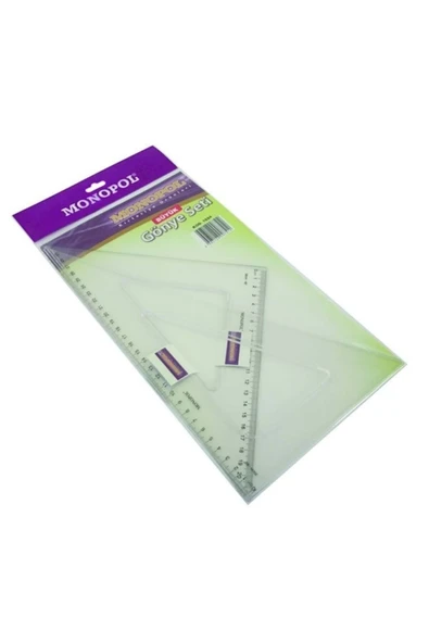 Monopol Şeffaf  Büyük Gönye Seti Kod:1624 60 ve 45 Derece Cetvel  Set ürün görseli 1