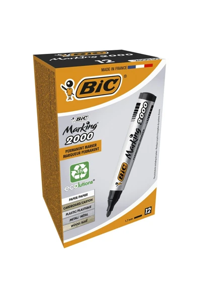 Bic Marking 2000 Permanent Marker Yuvarlak Uç Siyah 12`li Kutu ürün görseli 1