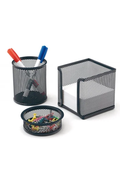 Mas A4 Evrak Rafı Metal Üçlü Perfore 3'lü Set (kalemlik, Ataşlık) Küp Blok - Resim 3