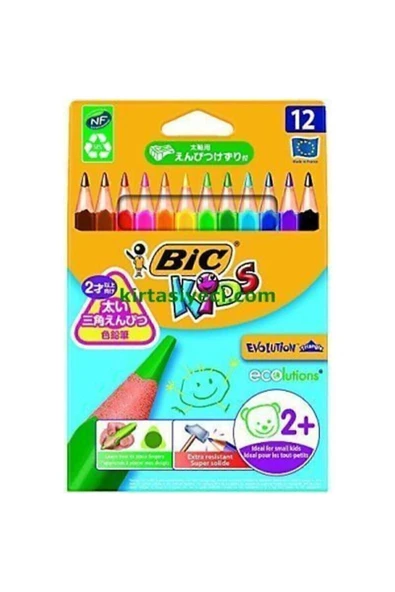 Bic Kids Evolution Üçgen Jumbo Kuru Boya Kalemi 12`li Kutu 3086124001632 ürün görseli 1