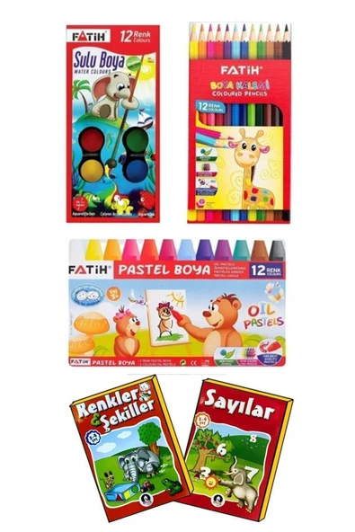 Fatih 12'li Set Kuru Boya , Pastel Boya , Sulu Boya 1 Adet Boyama Kitabı Hediye B.s - 1