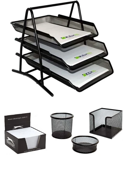 Mas A4 Evrak Rafı Metal Üçlü Perfore 3'lü Set (kalemlik, Ataşlık) Küp Blok ürün görseli 1