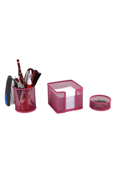 DRT Pembe 3 Lü Masaüstü Kalemlik Set ürün görseli 1