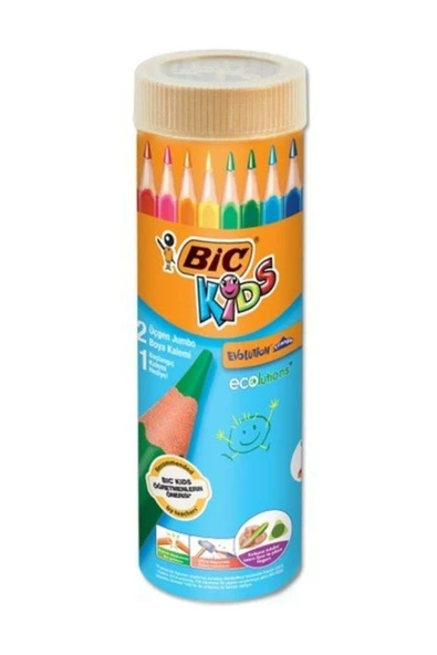 Bic Kids Evolution Triangle Üçgen Jumbo Boya Kalemi 12+1 Renk Metal Tüp ürün görseli 1
