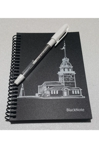 MyLifeTrend Siyah Yapraklı Defter ve Jel Kalem - Resim 2