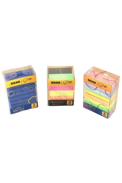 Silka 3 Lü Silgi Seti(8 Li Curved Sınav+ 8 Li Curved Rainbow+ 10 Lu Neon Silgi) - Resim 3