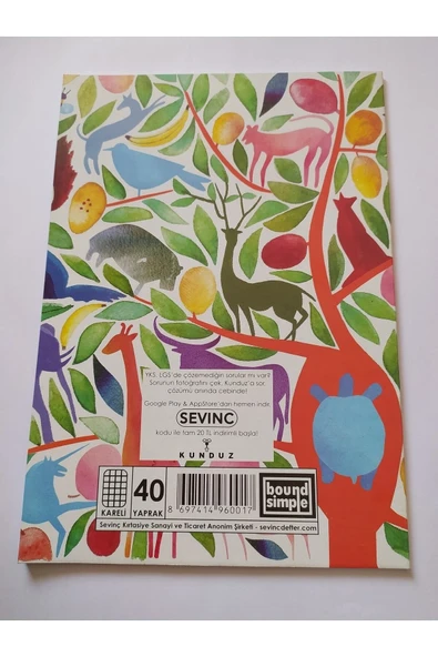 Sevinç Defter Bound Simple A4 40 Yaprak Tek Ortalı Kareli Kk Okul Defteri - 12 Adet ürün görseli 1