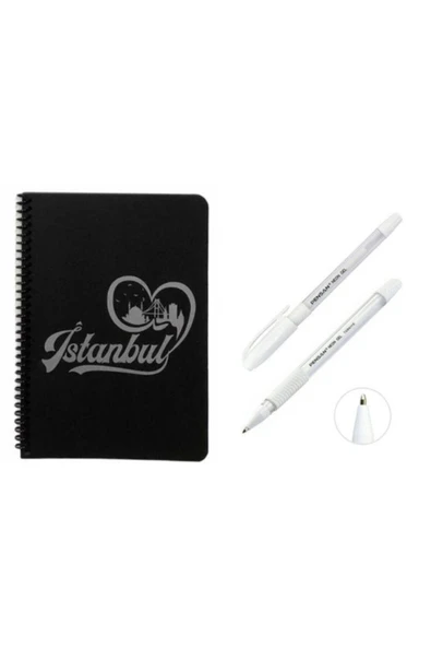 MEKAFİX Kapak Desenli Siyah Defter Siyah Yapraklı Defter - Siyah Sayfalı Defter Beyaz Jel Kalem ürün görseli