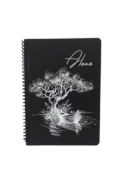 MEKAFİX Kapak Desenli Siyah Defter Siyah Yapraklı Defter Siyah Sayfalı Defter Beyaz Jel Kalem Siyah - Resim 5