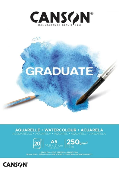 Canson Graduate Watercolor A5 250gr 20yp Sulu Boya Blok ürün görseli 1