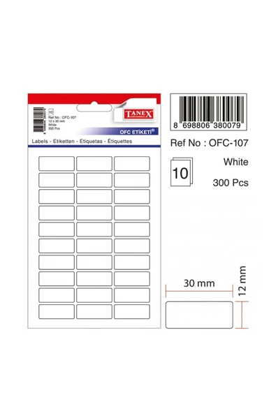 Tanex Ofc-107 Beyaz Ofis Etiketi 300'lü Paket - 1
