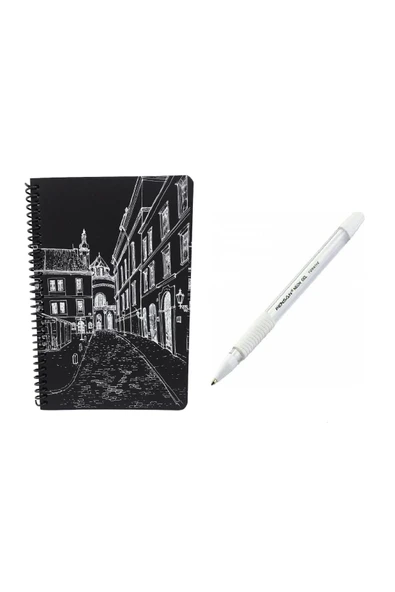 MEKAFİX Kapak Desenli Siyah Defter Siyah Yapraklı Defter - Siyah Sayfalı Defter Beyaz Jel Kalem Side ürün görseli