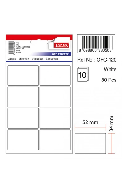 Tanex Beyaz Etiket Ölçü : 52×34 Mm Ofc-120 - 1