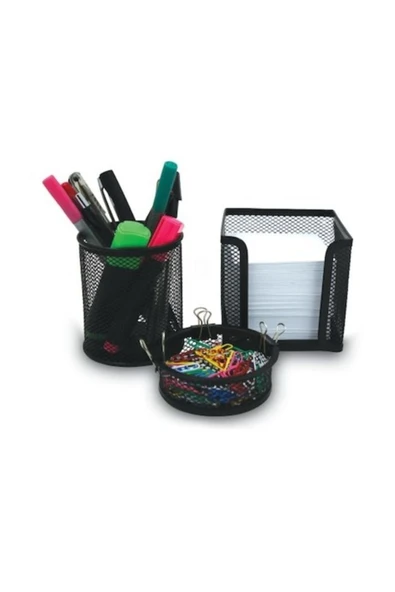 Biofin Offıcelıne Metal Tel Masa Üstü 3lü Set ( Kalemlik-küp Notluk - Ataşlık Fx - Resim 2
