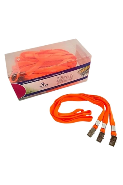 Mapi Metal Klipsli-polyester Dokuma Kart Askı Ipi Turuncu 50'li Paket - 1