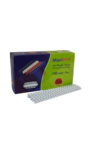 Mapi Bind Spiral Plastik 135-150 Sayfa 16 Mm Beyaz 201 16 00 (100 Lü Paket) - 1