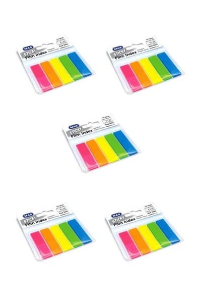 Mas Film Index Postit Ayraç 12x45 Mm Dikdörtgen 5 Renk (5 Paket) ürün görseli 1