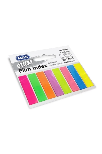 Mas 3663 Fılm Index Yapışkanlı Pp. Ayraç Dörtgen 8x45mm. 25 Sayfa 8 Renk ürün görseli 1