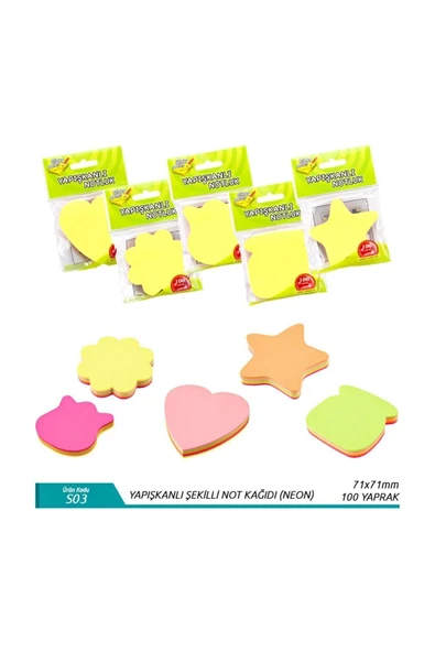 Red Apple S03 Yapışkanlı Not Kağıdı Şekilli 100 Yaprak Neon Renk Karışık Desenlerde 1 Adet Index ürün görseli 1