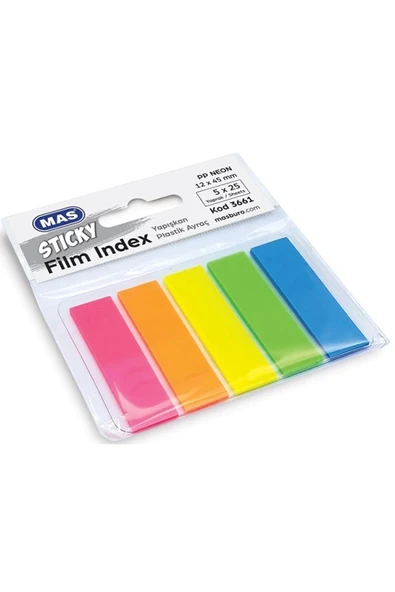 Mas 3661 Fılm Index Yapışkanlı Pp. Ayraç Dörtgen 12x45mm. 25 Sayfa 5 Renk ürün görseli 1
