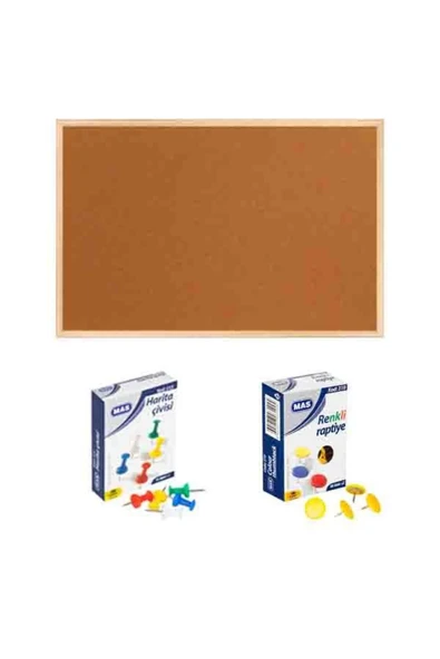 Panda 60x90 cm Ahşap Çerçeve Mantar Pano + 1 Paket Harita Çivisi + 1 Paket Raptiye  PAN116 - 1