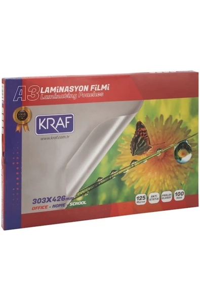 KRAF Laminasyon Pres Filmi A3 303x426 Mm 125 Micron 100lük - 1